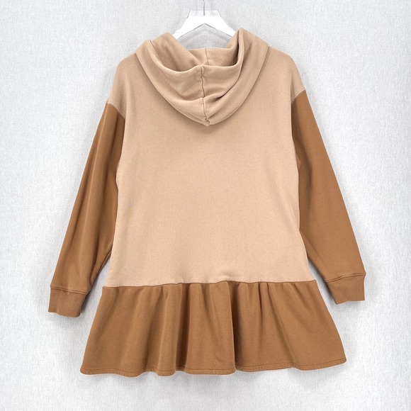 SOMETHING NAVY Hooded Sweatshirt Dress Womens Small Tan Colorblock Long Sleeve - Picture 5 of 15